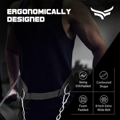 XTRIM Unisex Dipping Belt with Adjustable 36-inch Heavy-duty Steel Chain for Gym & Fitness Workout and Strength Training, Contoured-Shape, Carabiner Mechanism (Black)