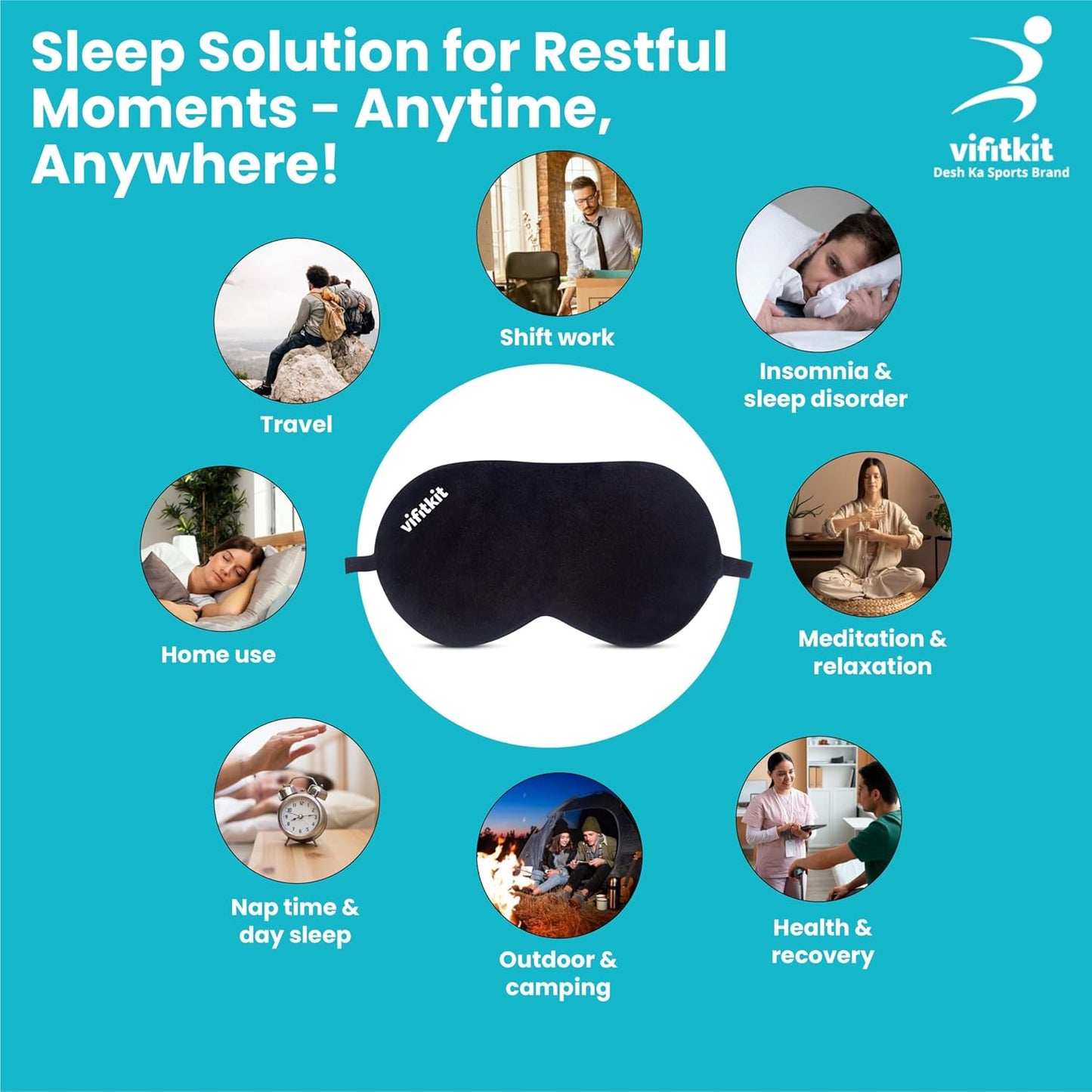 VFK Eye Mask For Sleeping With Adjustable Strap, Premium Sleeping Mask for Men, Women and Kids, Blind Fold For Comfortable Sleep, Travelling Sleep Mask, Sleeping Eye Mask (Black)