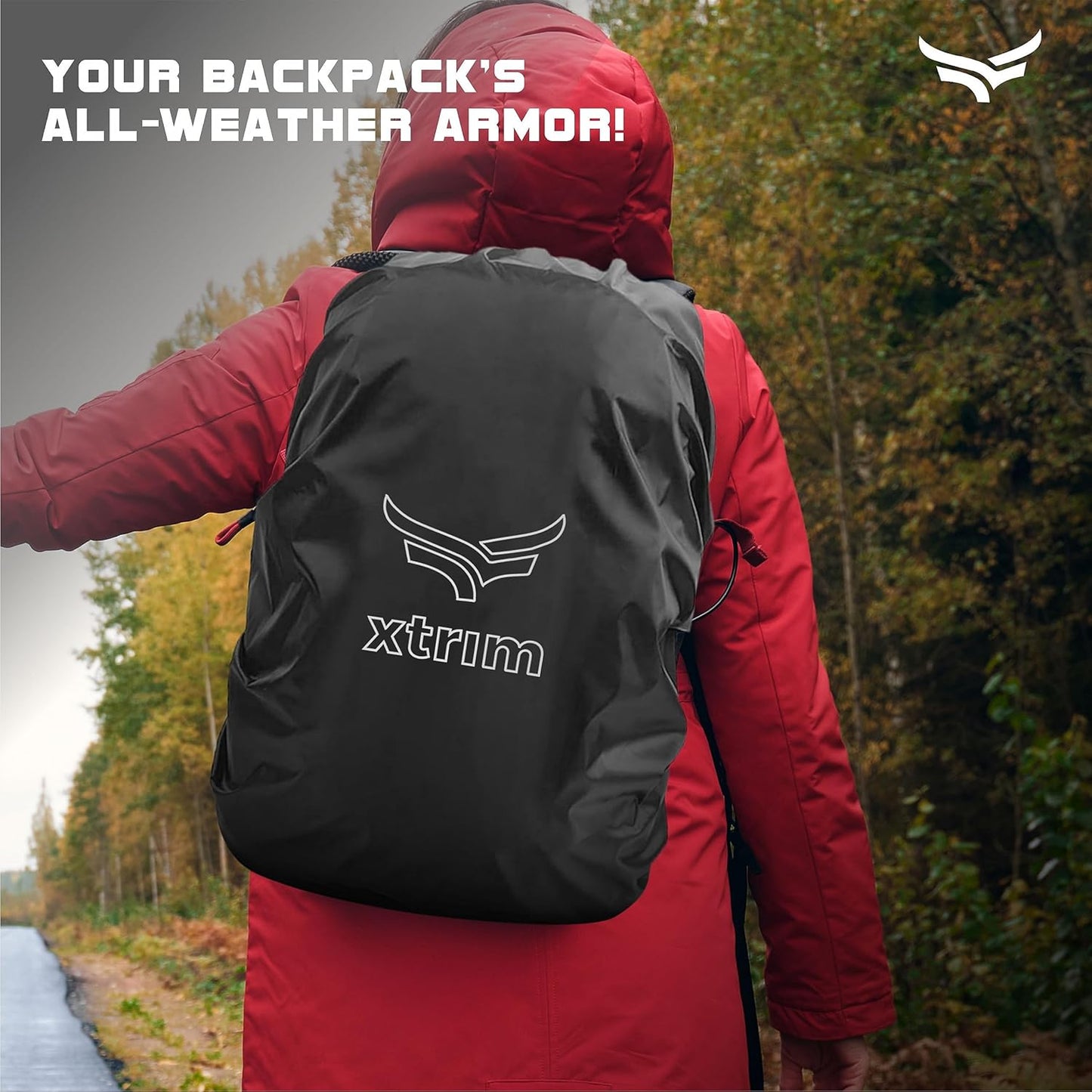 Xtrim 100% Rain & Dust Proof Protector for Standard Back Pack (Upto 40 L), Rain Cover for Bags with Storage Pouch, Seasonal Rain Cover for School Bags, Specially for Trekking & Camping (Black)