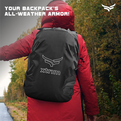Xtrim 100% Rain & Dust Proof Protector for Standard Back Pack (Upto 40 L), Rain Cover for Bags with Storage Pouch, Seasonal Rain Cover for School Bags, Specially for Trekking & Camping (Black)