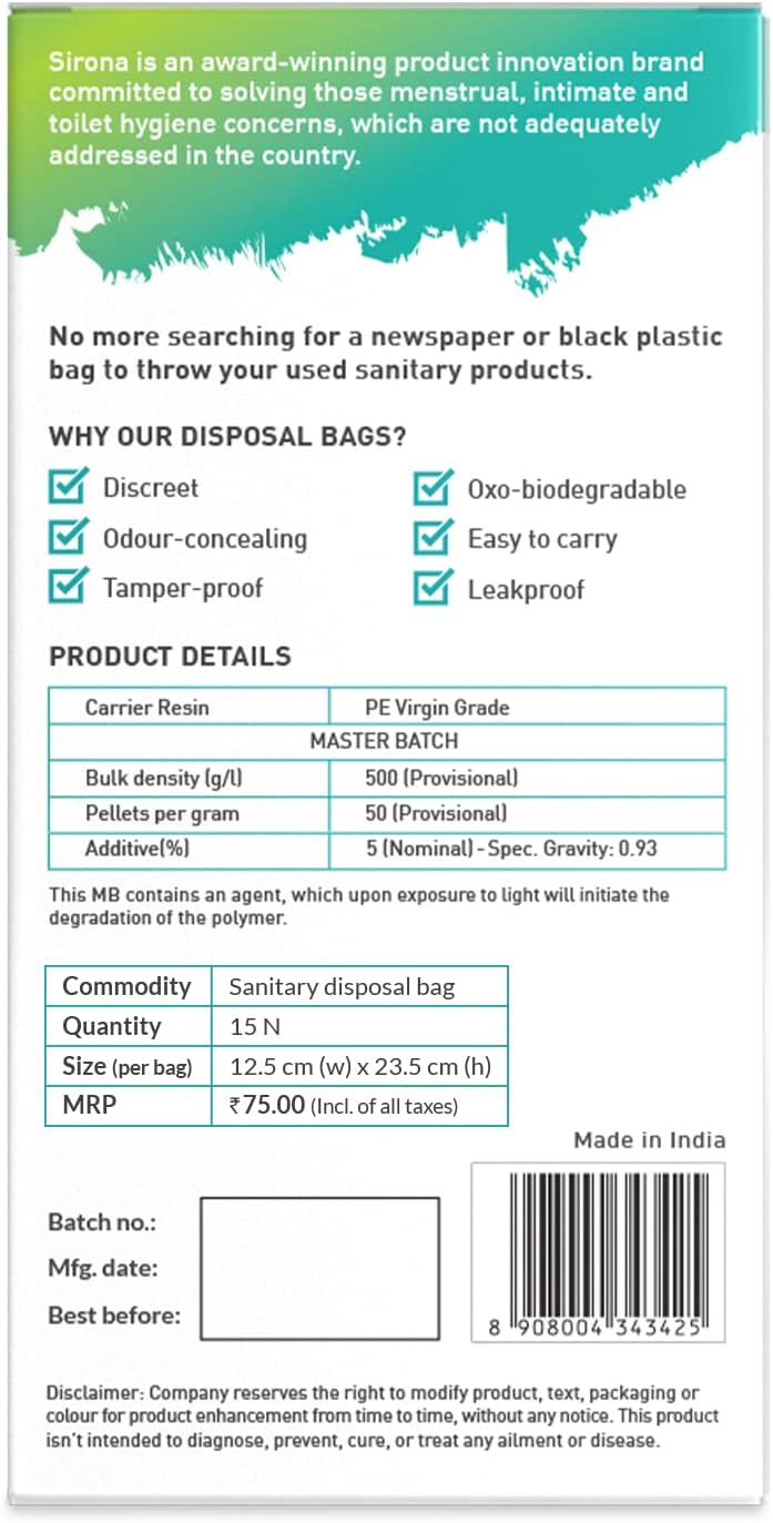 Product packaging with text and checkboxes on a green and white background