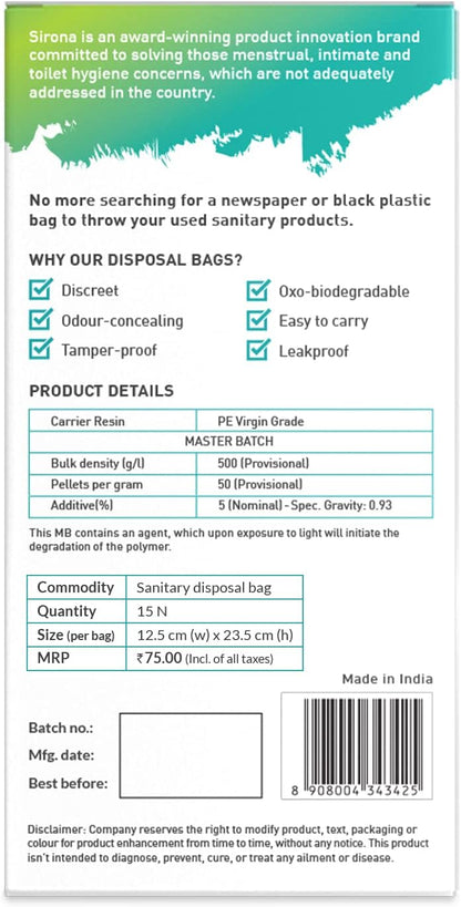 Product packaging with text and checkboxes on a green and white background