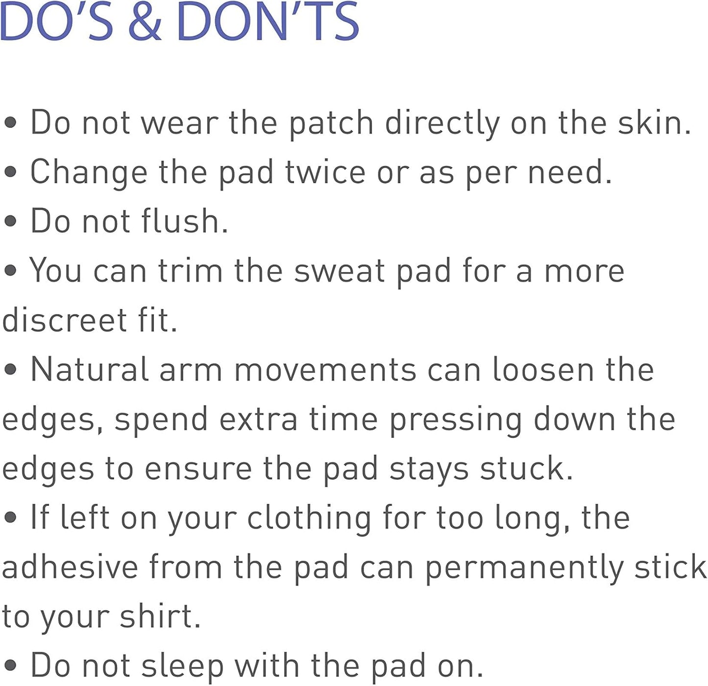 Instructions for using a sweat pad on a white background
