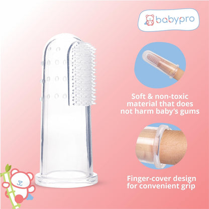 BabyPro Baby Finger Toothbrush with Storage Case, Premium Silicone Toothbrush with Soft Bristles for Babies, Tongue Cleaner for Kids, Food-Grade, BPA-free, Non-Toxic (White)