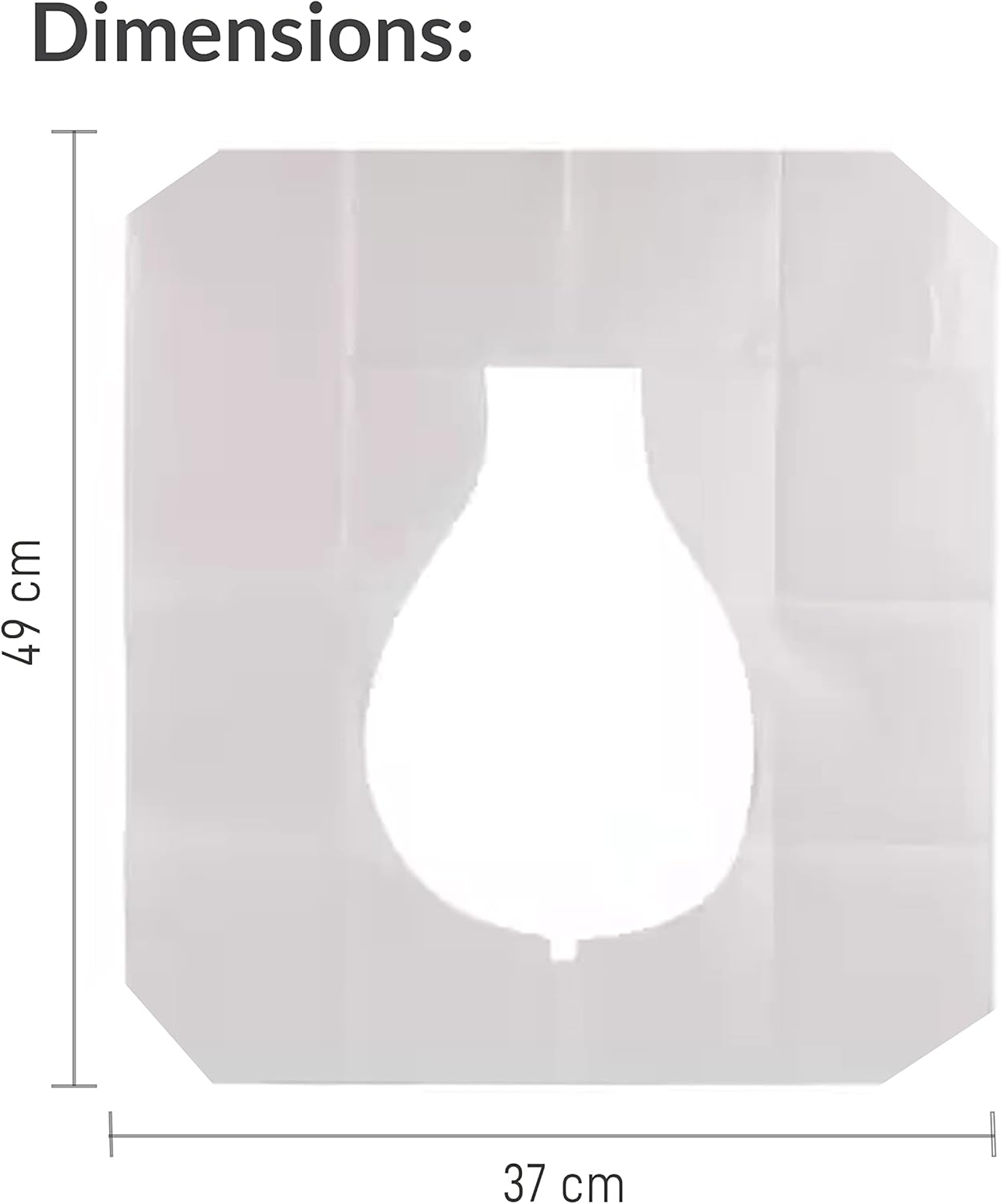 Rectangular white object with cutout design, labeled with dimensions 49 cm x 37 cm.