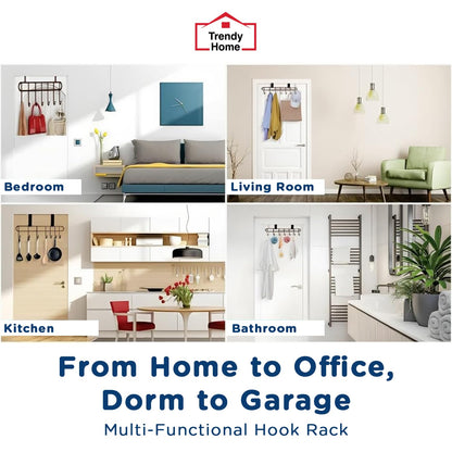 Trendy Home Over-The-Door Hook (Pack of 2) Heavy-Duty Over Door Hanger Holder for Coat Hanging, Robe, Hat, Clothes, Towels, Bathroom Organiser, Towel Rack, 7 Hooks, Matte Black