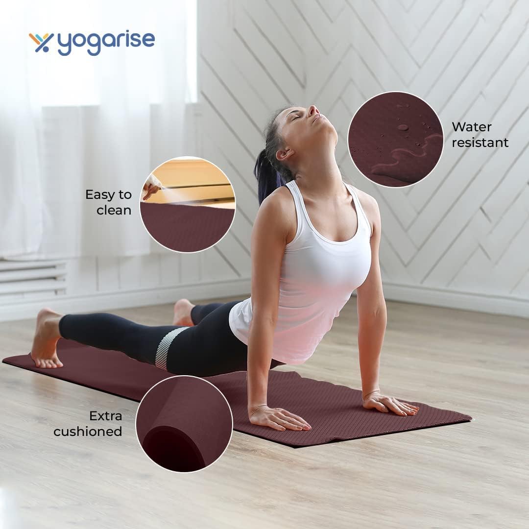 Yogarise Anti-Skid Yoga Mat with Carry Bag & Strap For Home Gym & Outdoor Workout, Water-Resistant, Soft, Easy to Fold