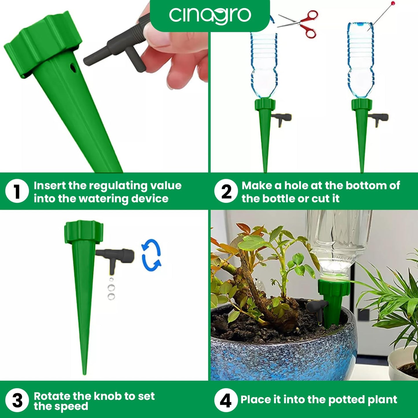 Cinagro (Pack of 6) Drip Irrigation kit for Home Garden, Self-Watering Spikes, Drip Spikes for Plants, Home Garden, Automatic Plant Watering Devices