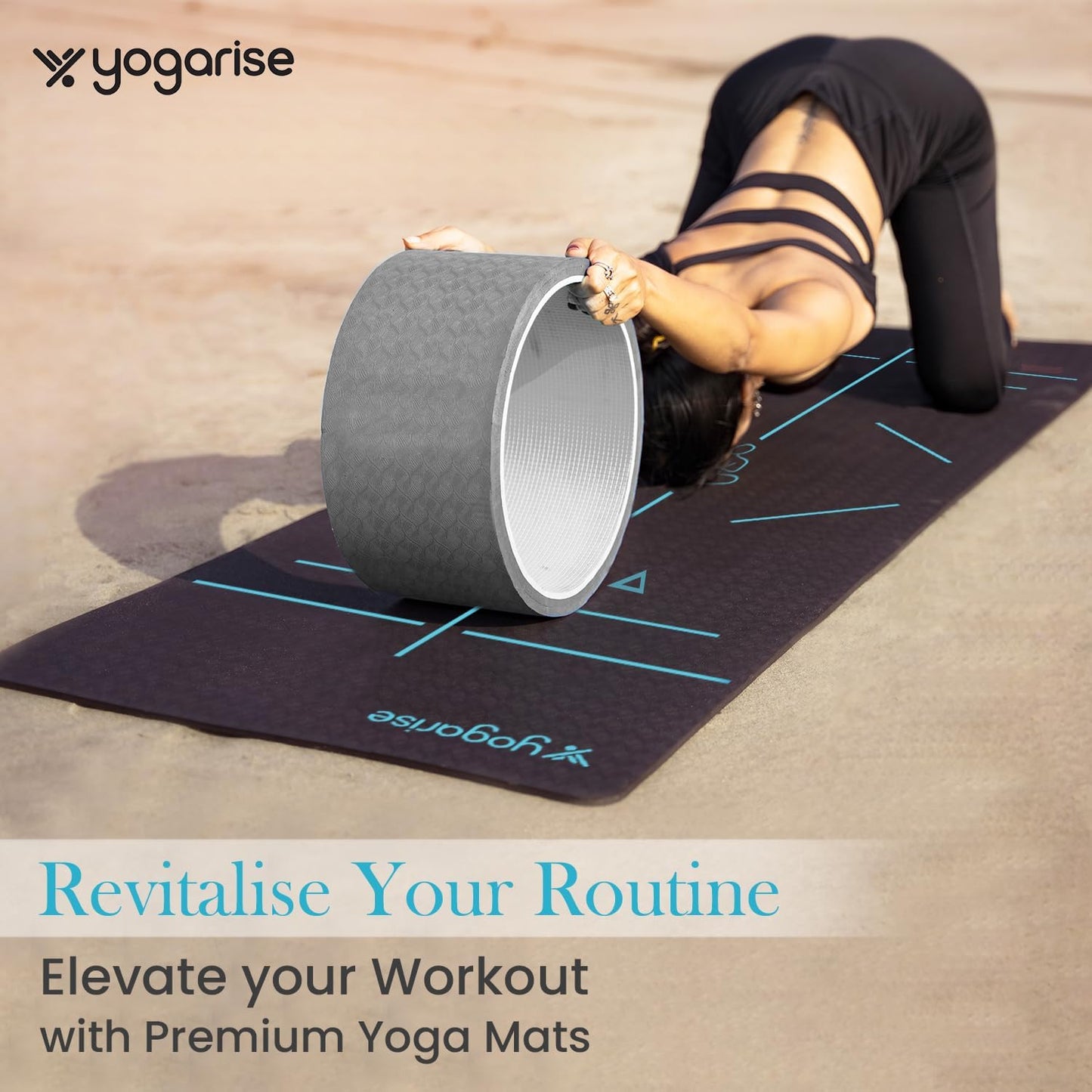 Yogarise NBR Yoga Mat with Sleek 2-in-1 Yoga Strap for Men and Women, Non-Slip Texture, Extra Wide & Thick Exercise Mat For Home, Pilates, Gym & Fitness (Blue & Black)