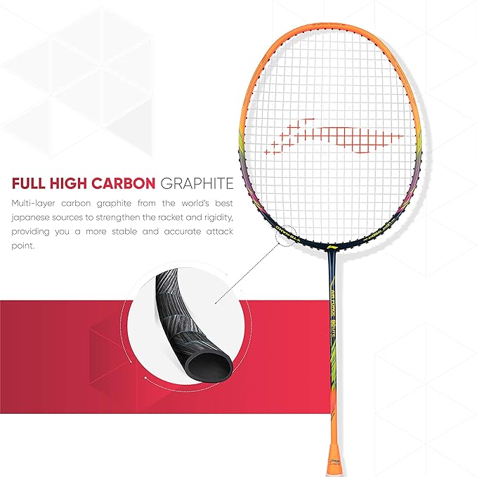 Li-Ning Air Force 80 Lite Carbon Fibre Strung Badminton Racket with Full Racket Cover | For Intermediate Players | 80 grams | Maximum String Tension - 30lbs