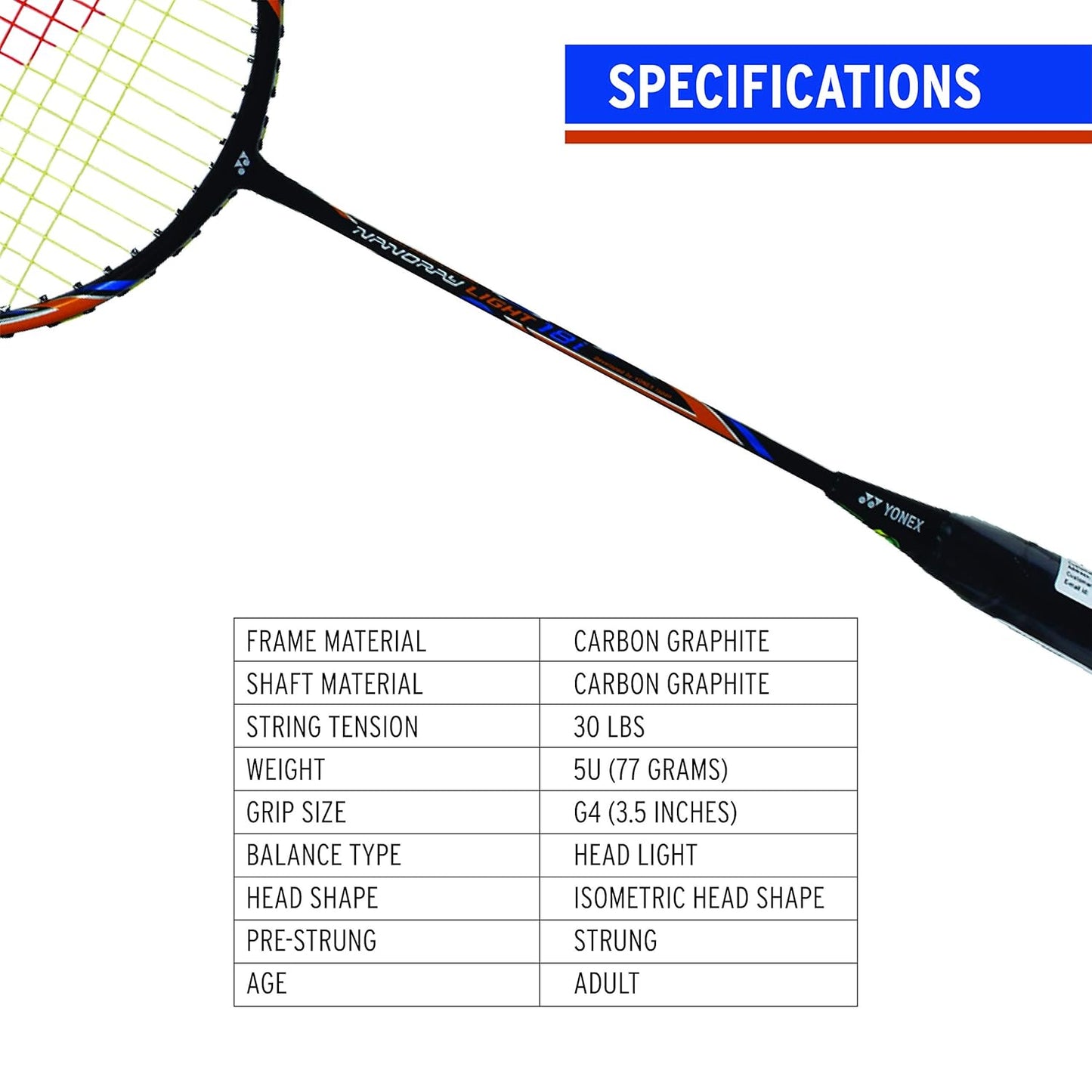 Yonex Nanoray Light 18i Graphite Badminton Racquet With Free Full Cover (77 Grams, 30 Lbs Tension)