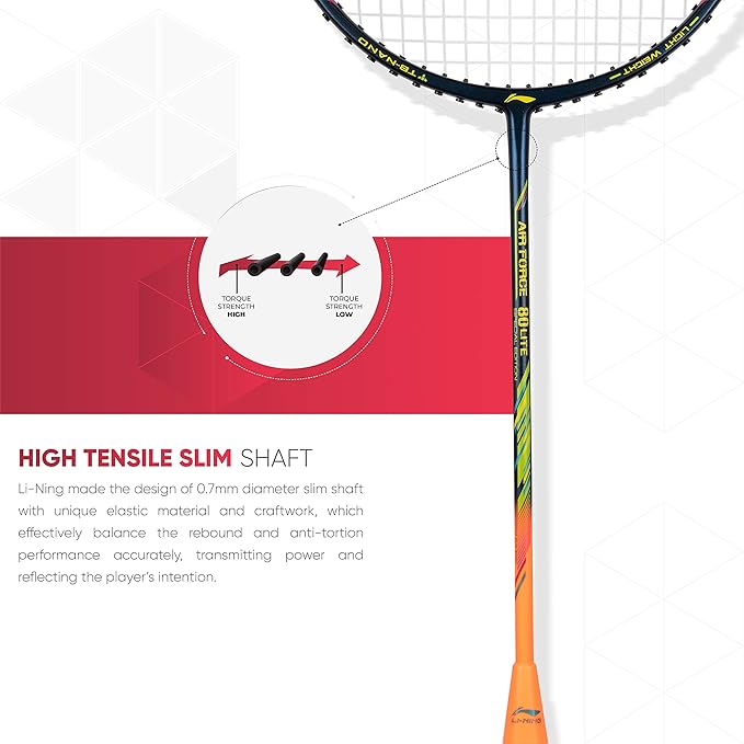 Li-Ning Air Force 80 Lite Carbon Fibre Strung Badminton Racket with Full Racket Cover | For Intermediate Players | 80 grams | Maximum String Tension - 30lbs