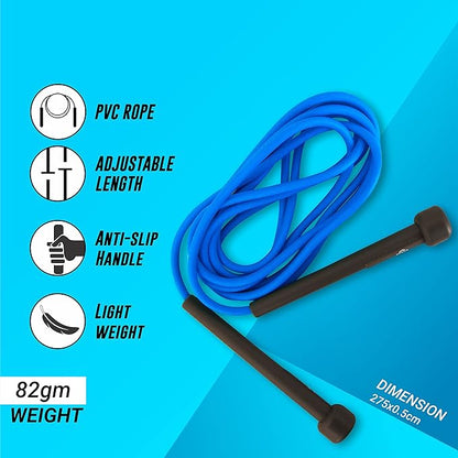 Nivia Trainer Skipping Rope for Men & Women (Blue, Free Size - Adjustable) | Material - Polyvinyl Chloride | For Cardio Workout, Warmup, Weight Loss, Training | Jump Rope for Exercise | Exercise Rope