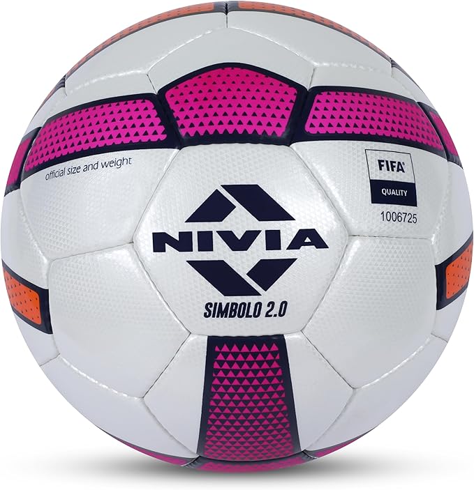 Nivia Simbolo Football (White/Orange, Size 5) | Pu Stitched | 32 Panel | Soccer Ball | Latex Bladder Core