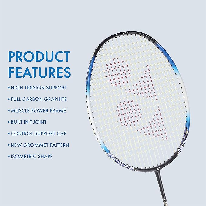 YONEX Muscle Power 22LT Carbon Graphite Strung Badminton Racket with Full Racket Cover | For Intermediate Players | 83 grams | Maximum String Tension - 30lbs