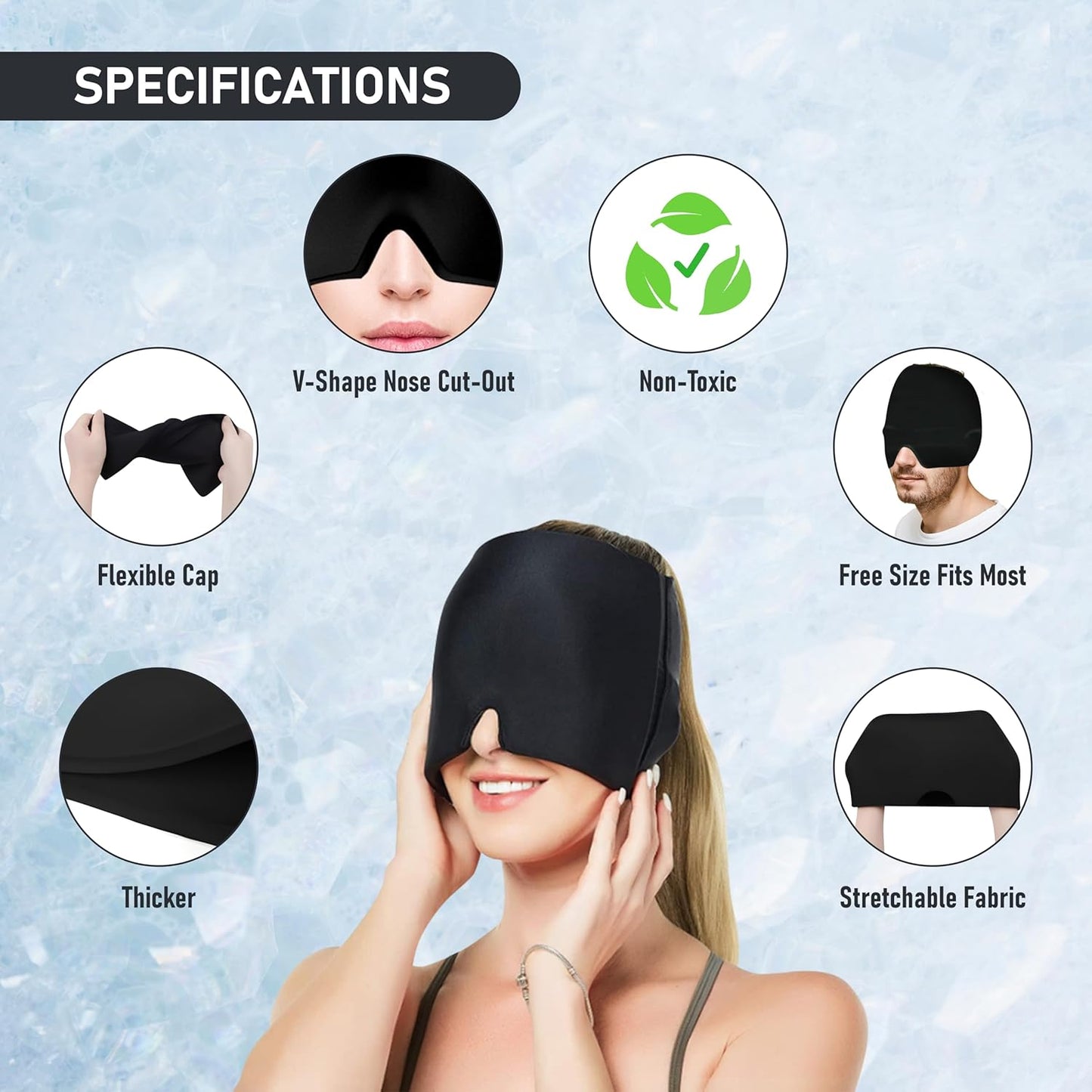 Endless Migraine Relief Cap - Stretchable Ice Head Wrap for Cold & Hot Therapy | Reusable Gel Pack for Tension, Stress, Puffy Eyes, Sinus, and Headache Relief | Wearable Black Hat