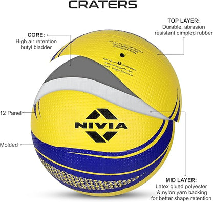 Nivia 488 Craters Volleyball for Men & Women| Color: Yellow/Blue | Size: 4 | Light Weight | Rubber Moulded |12 Panels | High Air Retention | for Indoor & Outdoor | Water Resistant