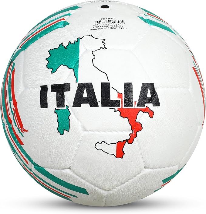 Nivia Country Colour Italy Football (Red, Size 3) | Machine Stitched | Rubberized Moulded | 12 Panel | Waterproof | Soccer Ball