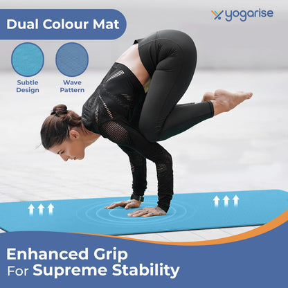 Yogarise 6mm Dual-Shade Yoga Mat | Comes with Carry Bag & Strap for Men & Women, TPE Material, Non-Slip Texture, Extra Wide & Thick, Exercise Mat for Gym Workout, Sweat-Resistant