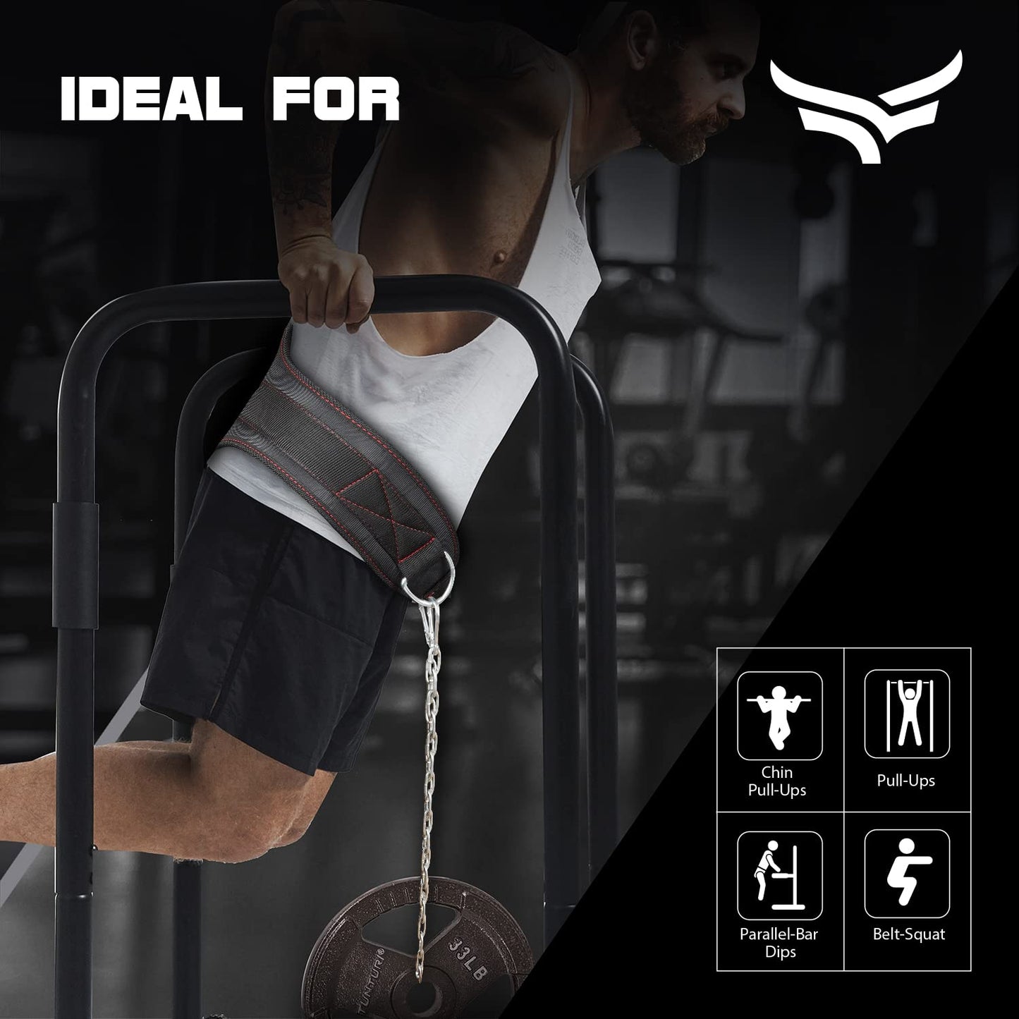 XTRIM Unisex Dipping Belt with Adjustable 36-inch Heavy-duty Steel Chain for Gym & Fitness Workout and Strength Training, Contoured-Shape, Carabiner Mechanism (Black)