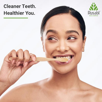 Rusabl Organic Bamboo Toothbrush for Adults (Pack of 4) Manual, Charcoal Activated Soft Bristles, Identification Marks, Biodegradable, Anti-Bacterial, Eco-friendly, Natural