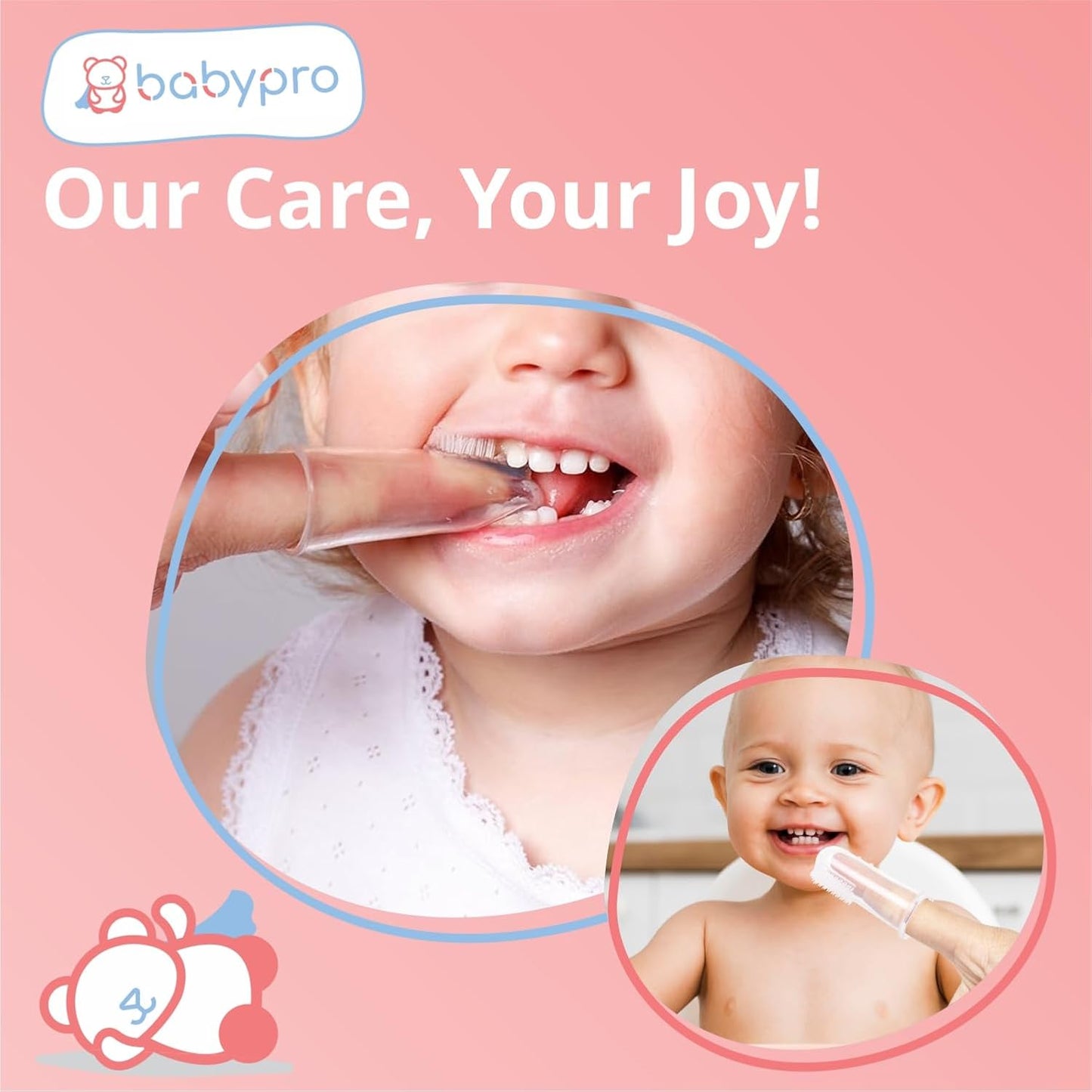 BabyPro Baby Finger Toothbrush with Storage Case, Premium Silicone Toothbrush with Soft Bristles for Babies, Tongue Cleaner for Kids, Food-Grade, BPA-free, Non-Toxic (White)