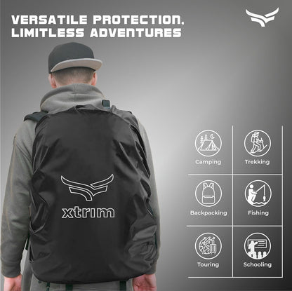 Xtrim 100% Rain & Dust Proof Protector for Standard Back Pack (Upto 40 L), Rain Cover for Bags with Storage Pouch, Seasonal Rain Cover for School Bags, Specially for Trekking & Camping (Black)