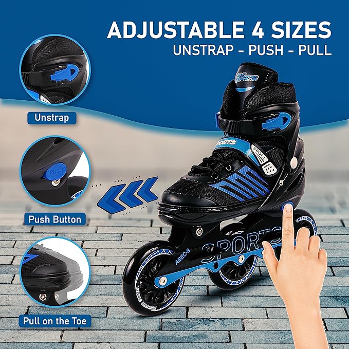 VEERA Adjustable Inline Skates with 100MM PU Wheels | Performance Rollerskates for Kids