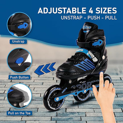 VEERA Adjustable Inline Skates with 100MM PU Wheels | Performance Rollerskates for Kids