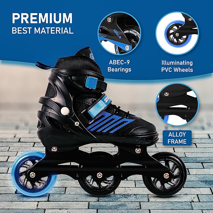 VEERA Adjustable Inline Skates with 100MM PU Wheels | Performance Rollerskates for Kids