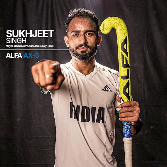 ALFA AX7 Hockey Stick | Color: Red | Sizes : 36.5" | Material: 70% Carbon Composite | Gender: Unisex | Extra Low Bow for Drag Flicks | Optimized Lightweight Design | Durable High-Performance Stick | Versatile for All Playing Styles | Comes with Stick Bag.