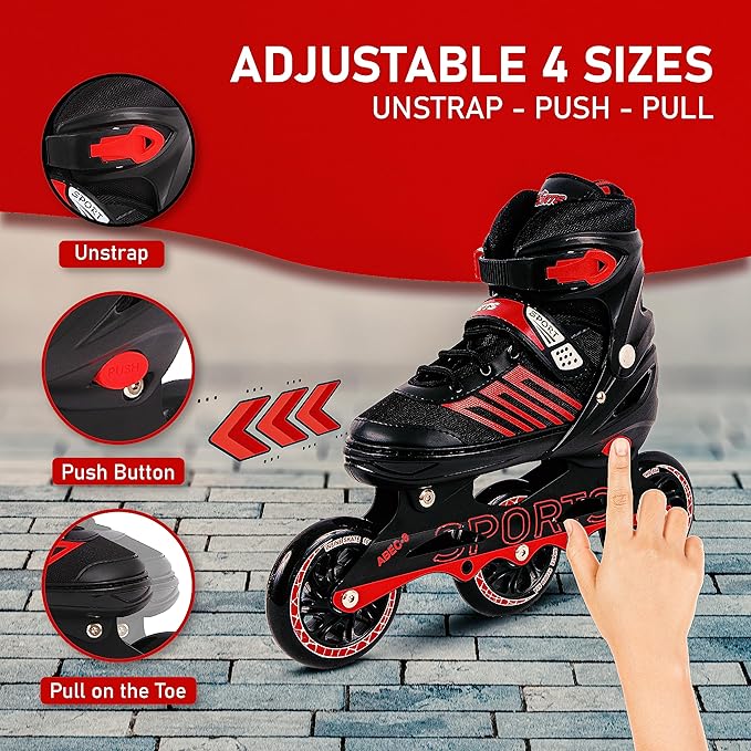 VEERA Adjustable Inline Skates with 100MM PU Wheels | Performance Rollerskates for Kids