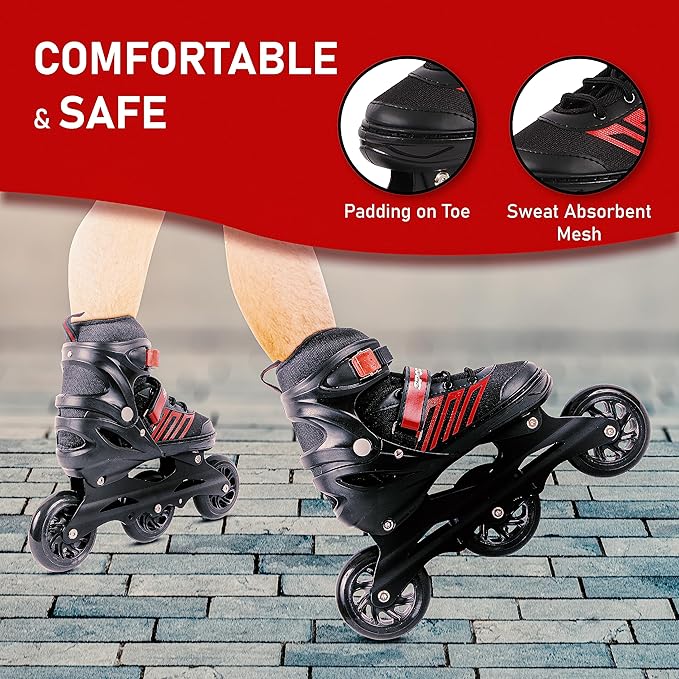 VEERA Adjustable Inline Skates with 100MM PU Wheels | Performance Rollerskates for Kids