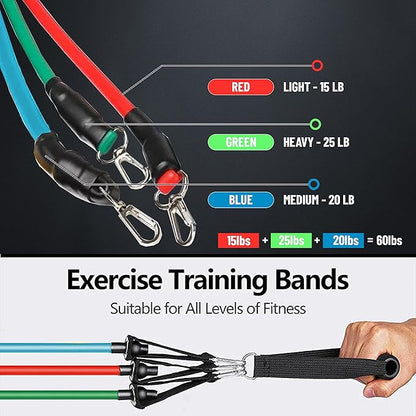 ab. Expander Tube Set Resistance Band Set with Handles, Portable Toning Tubes with Door Anchor Bag and Ankle Straps Included, Expander Tubeset Green-Red-Blue