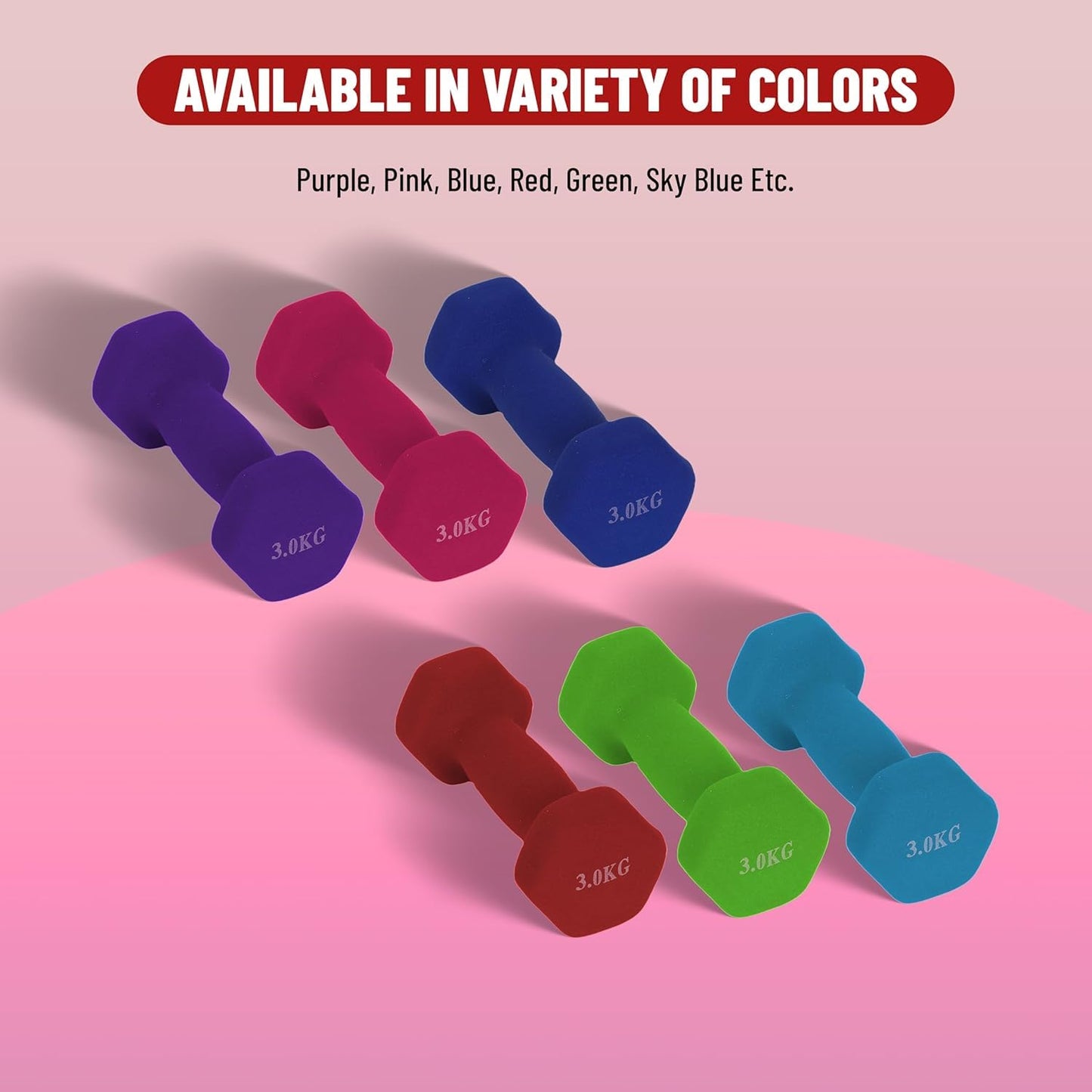 Endless Neoprene Coated Fixed Dumbbell for Gym Exercises | Material: Iron with Vinyl Coat | Weights for Women and Men | Colour: Multicoloured
