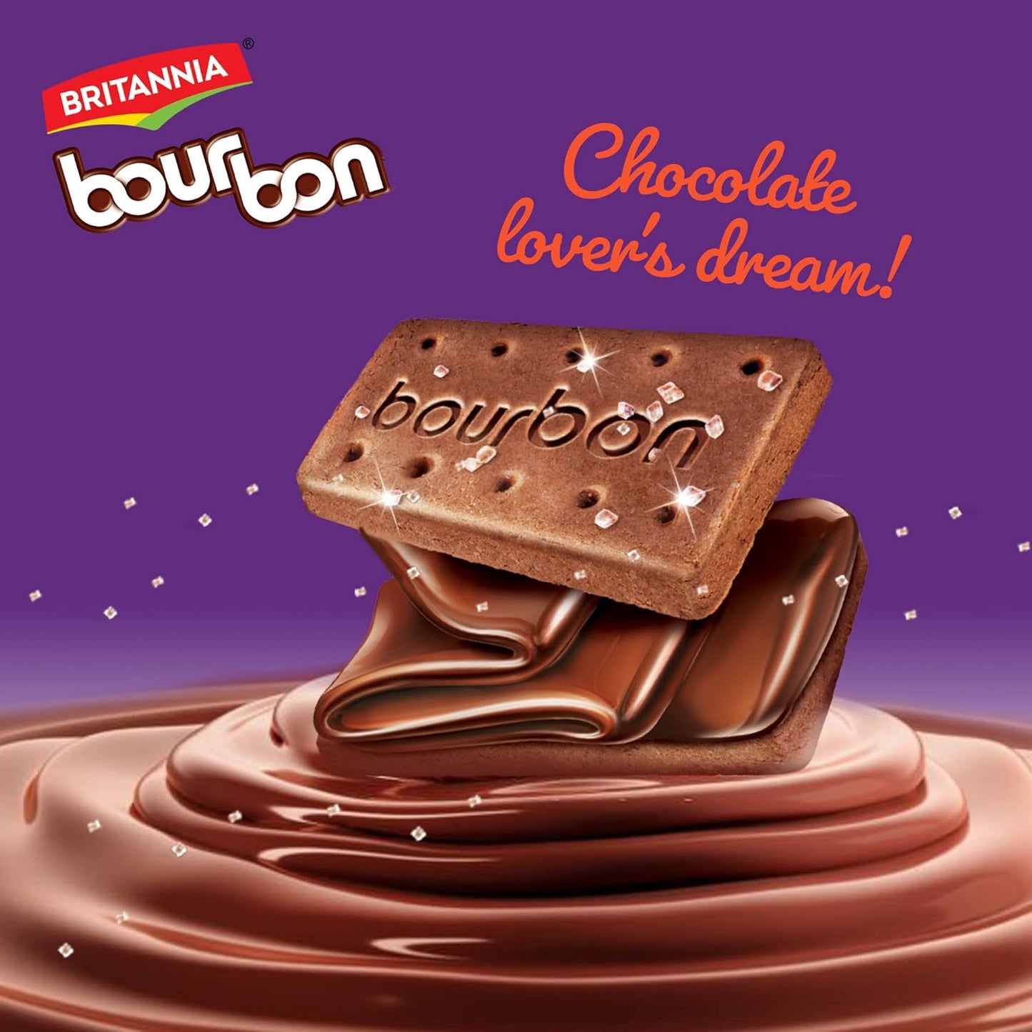 Britannia Bourbon The Original Cappuccino Crème Biscuits | Smooth Chocolate Cappuccino Cream Filling Crunchy Tea-Time Snack with Sugar Crystals (390g)