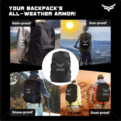 Xtrim 100% Rain & Dust Proof Protector for Standard Back Pack (Upto 40 L), Rain Cover for Bags with Storage Pouch, Seasonal Rain Cover for School Bags, Specially for Trekking & Camping (Black)