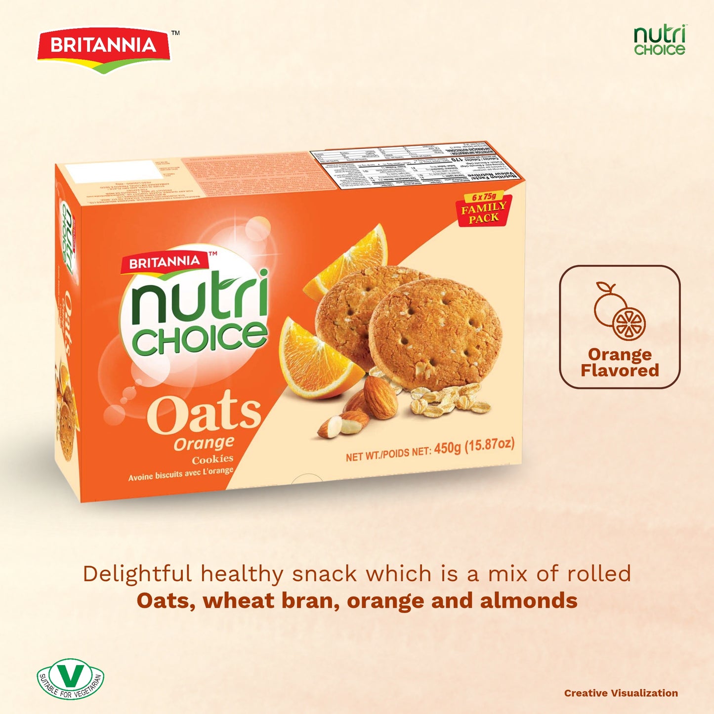 Britannia NutriChoice Oats Orange Biscuits Family Pack (6X75g)