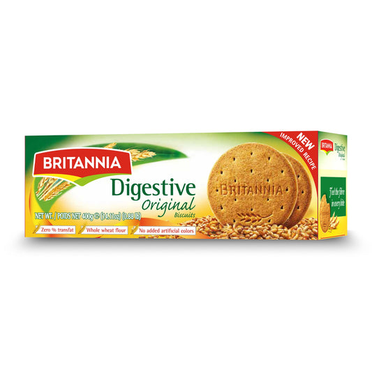 Britannia Digestive High-Fiber Biscuits | Healthy Whole Wheat Cookies | No Added Sugar | Crisp Tea Time Snack (225g)