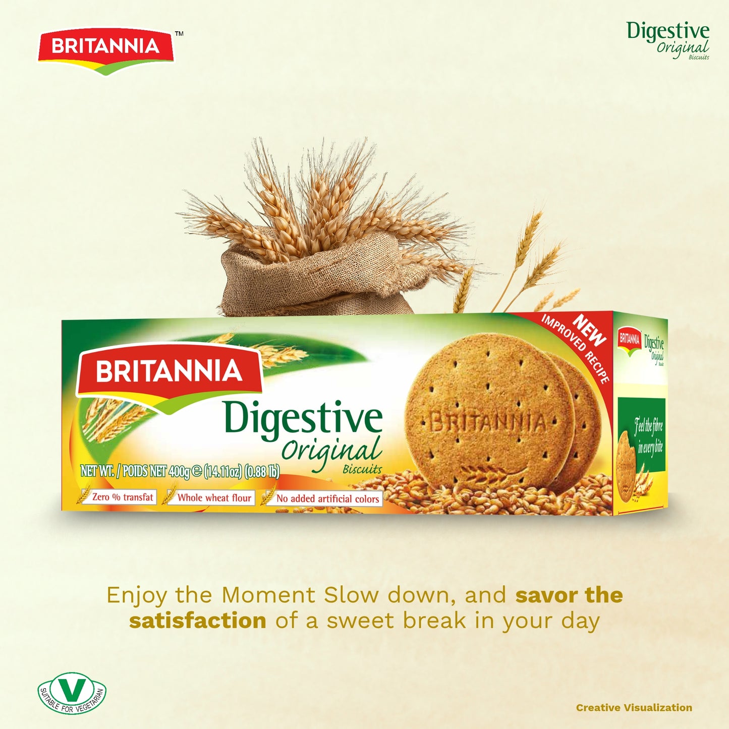 Britannia Digestive High-Fiber Biscuits | Healthy Whole Wheat Cookies | No Added Sugar | Crisp Tea Time Snack (225g)