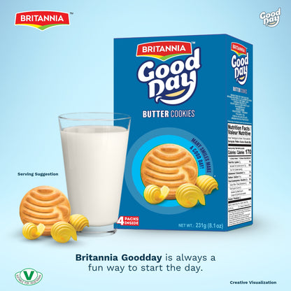 Britannia Good Day Butter Cookies Family Pack | Each Rich Buttery Flavor Crunchy Tea-Time Snack Perfect for Breakfast or Anytime Treat (231g) Pack of 1