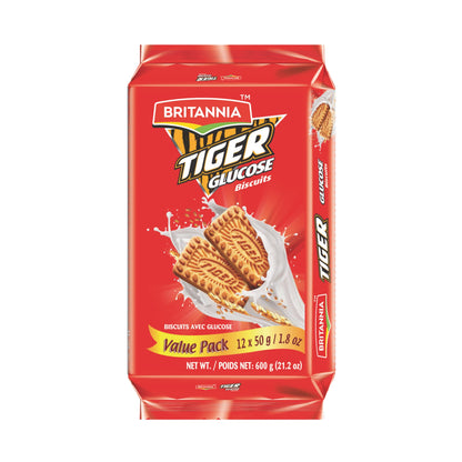 Britannia Tiger Glucose Biscuits Family Pack | Each Nutritious & Delicious Cookies Perfect Kids Snack for Breakfast & Tea Time Pack (200g) Pack of 4