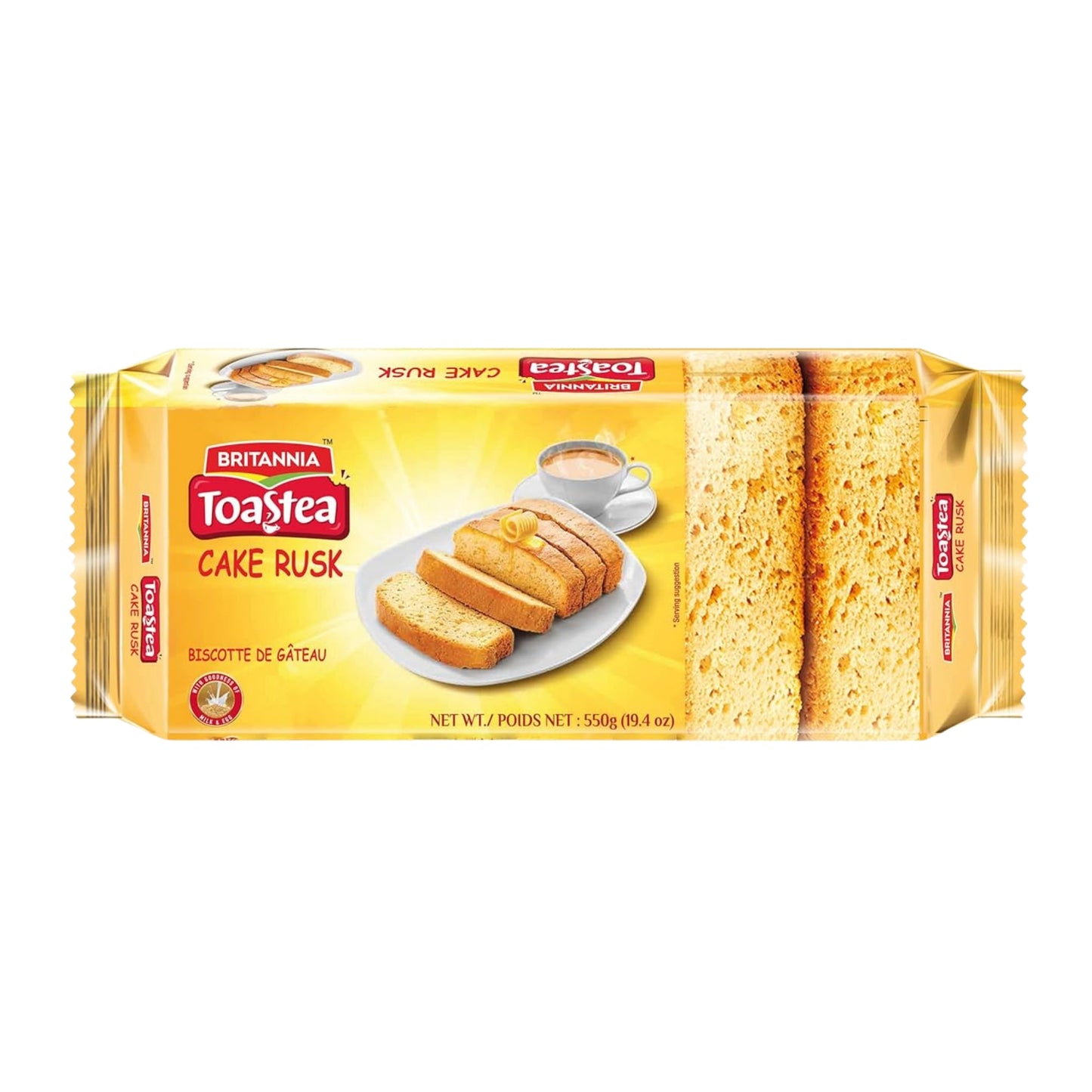 Britannia Cake Rusk Smooth & Soft Twice-Baked Cake | Made with Milk & Egg Delicious Snack for Breakfast & Tea Time (550g) Pack of 1
