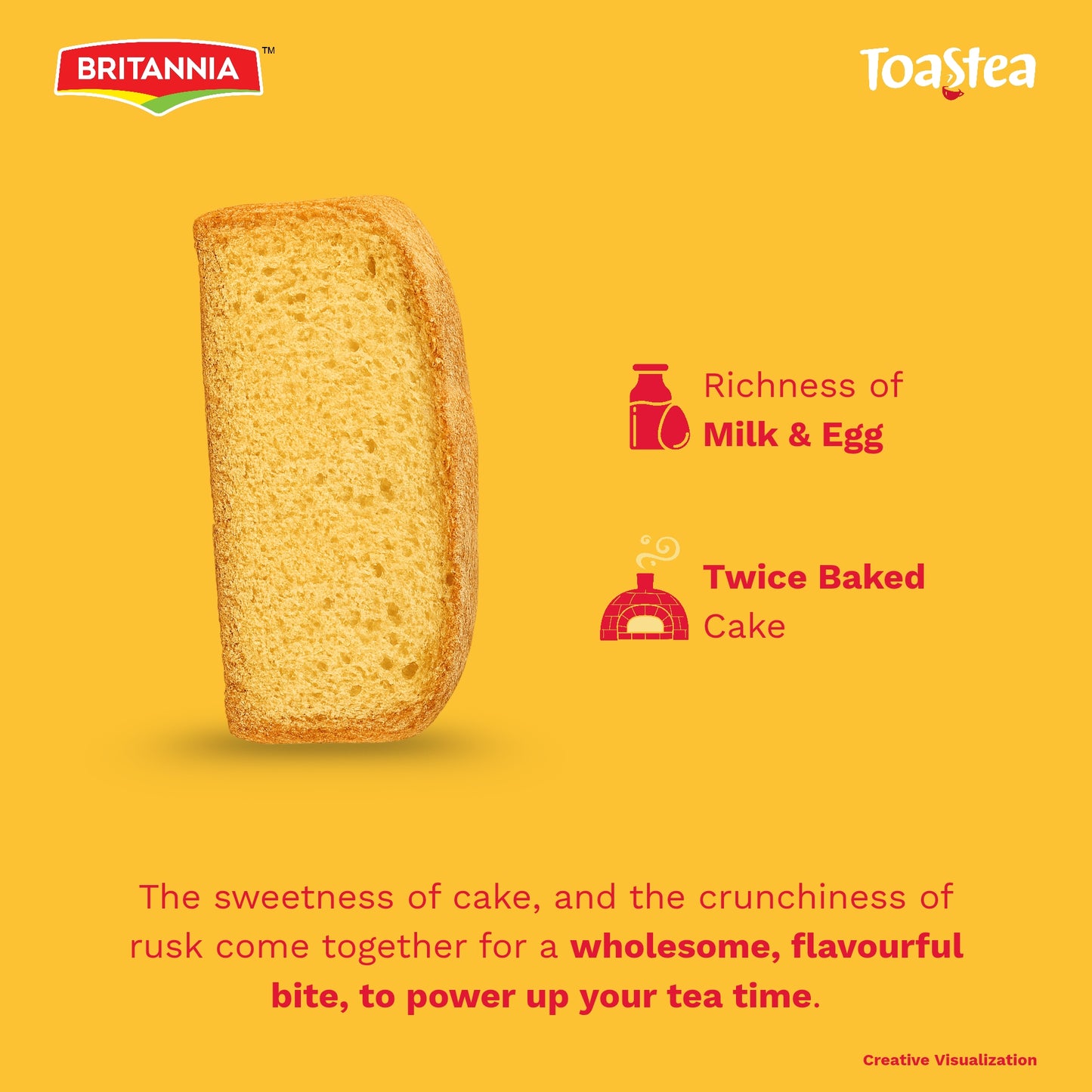 Britannia Cake Rusk Smooth & Soft Twice-Baked Cake | Made with Milk & Egg Delicious Snack for Breakfast & Tea Time (550g) Pack of 1