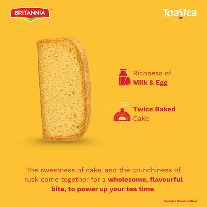 Britannia Cake Rusk Smooth & Soft Twice-Baked Cake | Made with Milk & Egg Delicious Snack for Breakfast & Tea Time (550g) Pack of 1