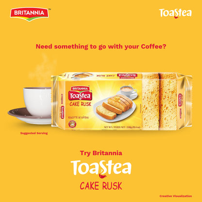 Britannia Cake Rusk Smooth & Soft Twice-Baked Cake | Made with Milk & Egg Delicious Snack for Breakfast & Tea Time (550g) Pack of 1