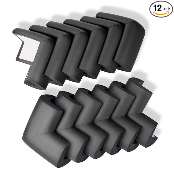 BabyPro BabyProofing Corner Guards (12mm, Pack of 12) with Strong Adhesive Tape by Certified Professional Childproofer for Covering Sharp Edges & Corners of Bed, Table & Furniture (Black)