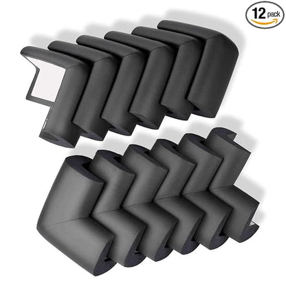 BabyPro BabyProofing Corner Guards (12mm, Pack of 12) with Strong Adhesive Tape by Certified Professional Childproofer for Covering Sharp Edges & Corners of Bed, Table & Furniture (Black)