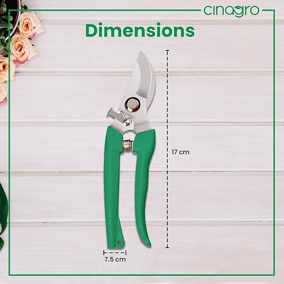 Cinagro Titanium Gardening Plant Cutter with 2 cm Branch Cutting Capacity, Safety Lock, Steel Spring Mechanism, Non-Slip Grip, Ergonomic Design, Pruner Shear for Plants, Branches & Grass