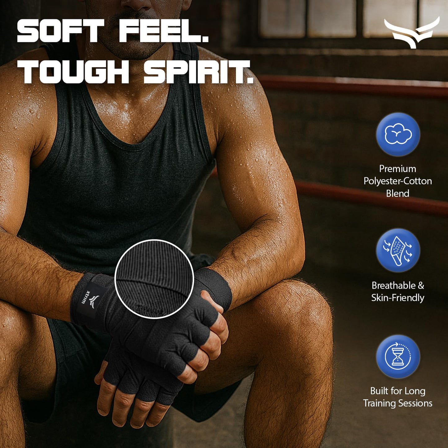 Xtrim Boxing Hand Wraps for Men & Women, Set of 2, 5cm x 2.5m, Polyester Cotton Blend, Wrist Support for MMA, Boxing, Muay Thai, Kickboxing, Velcro Closure, Training Accessories